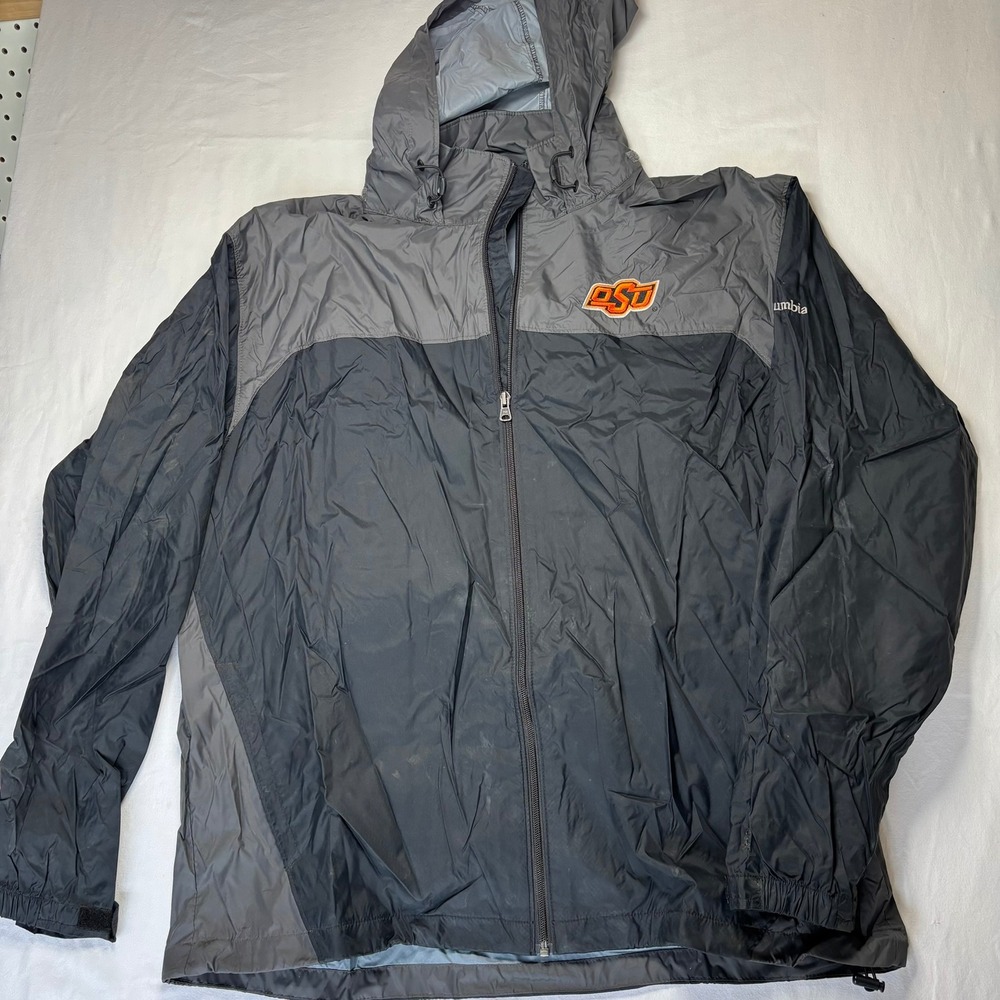 Oklahoma State Cowboys Jacket Columbia Windbreaker Mens XL Black Hooded Nylon